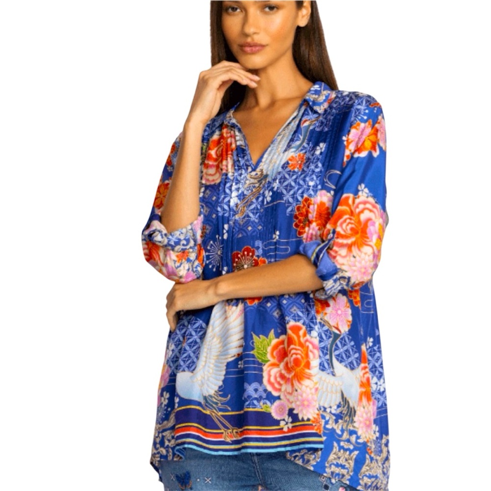 Johnny Was Pajaro Coddi Tunic or Top Size XS Blue Floral
